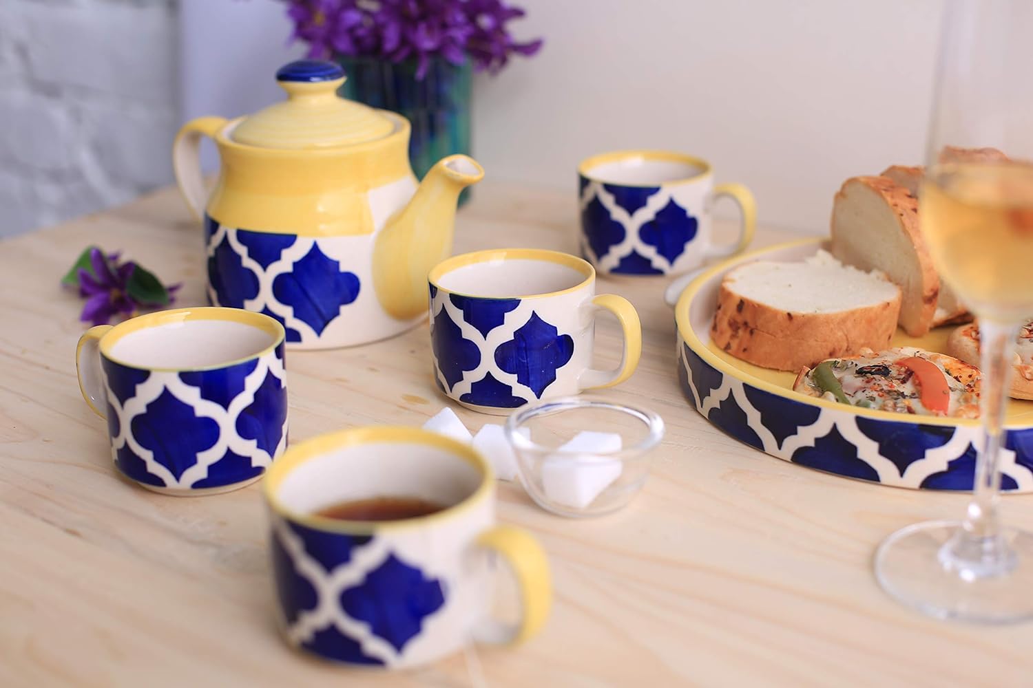 Caffeine Ceramic Handmade Blue umrao Tea Tray Set (6 pc) - Caffeine Premium Stoneware