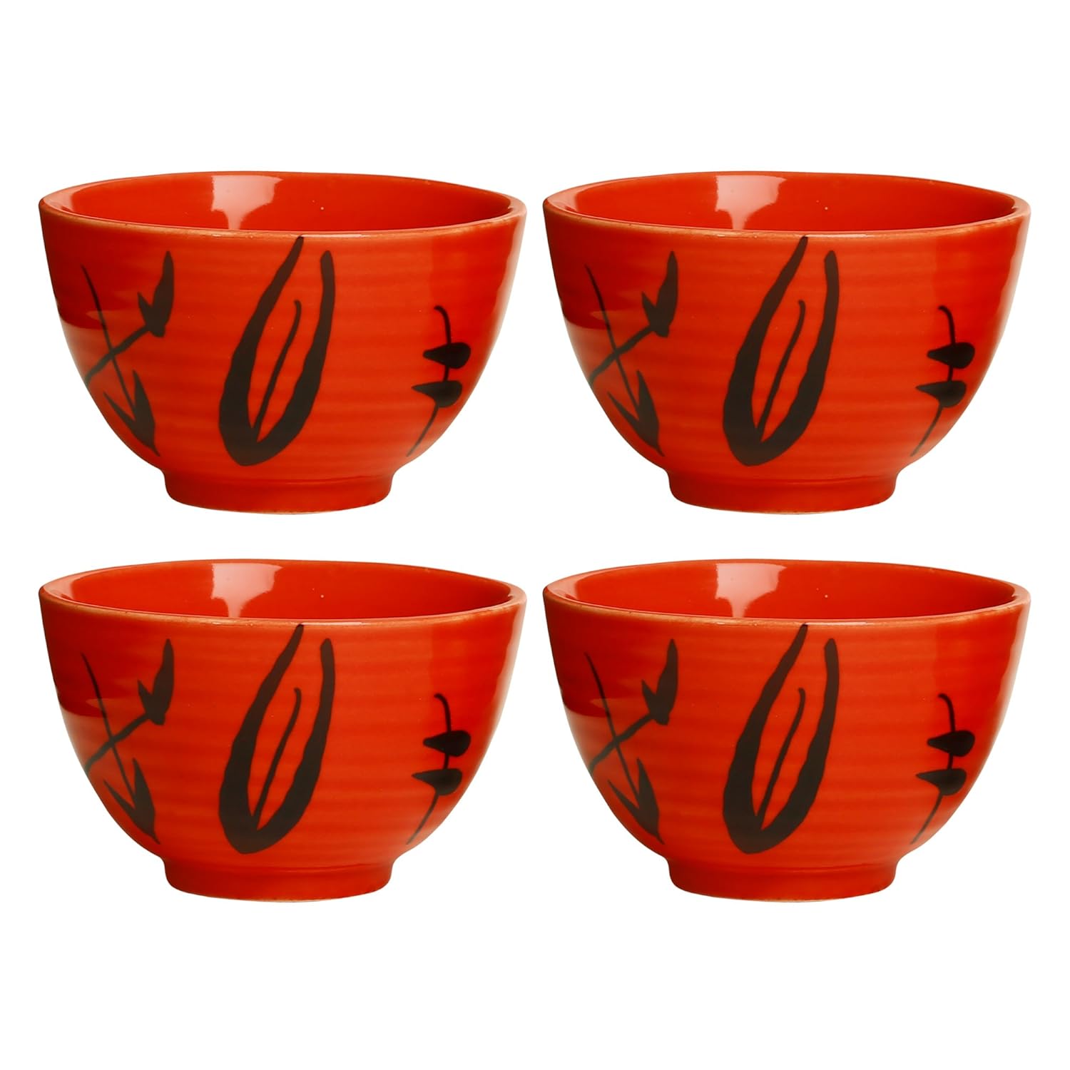 Caffeine Ceramic Handmade red Bamboo Dessert Bowl (Set of 4, 150 ml) - Caffeine Premium Stoneware