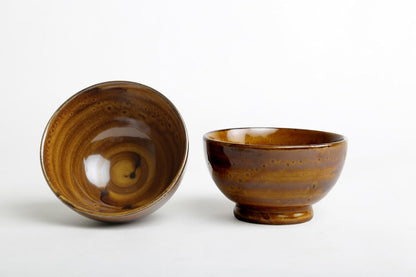 Caffeine Ceramic Handmade Brown Wooden Nut Serving Bowl (Set of 2) - Caffeine Premium Stoneware