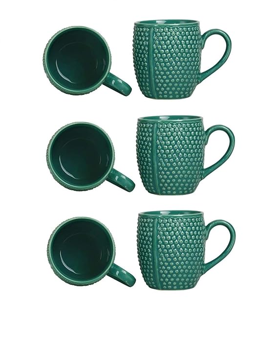 Caffeine Ceramic Handmade Green Bubble Tea Coffee Mug (Set of 6) - Caffeine Premium Stoneware