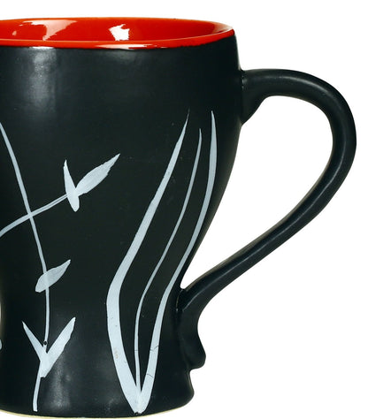 Caffeine Ceramic Handmade Red & Black Leaf Tea Cup set of 2 - Caffeine Premium Stoneware