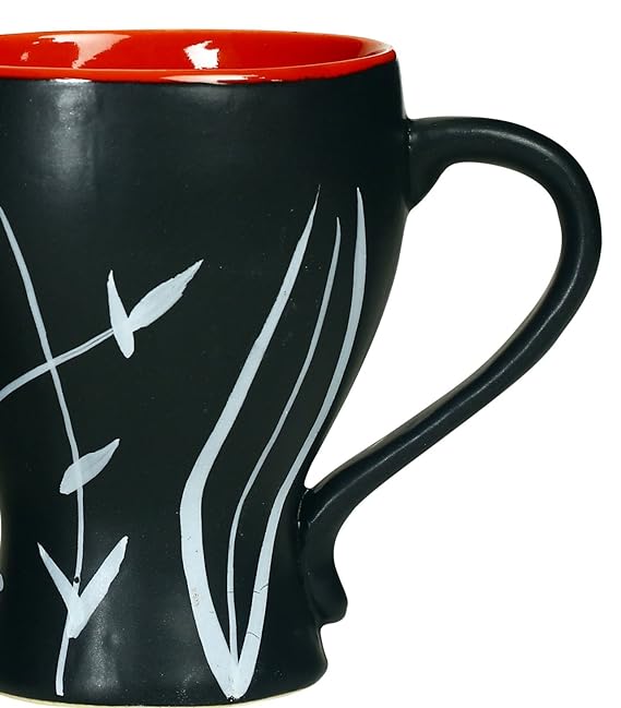 Caffeine Ceramic Handmade Red & Black Leaf Coffee Mug (Set of 4) - Caffeine Premium Stoneware