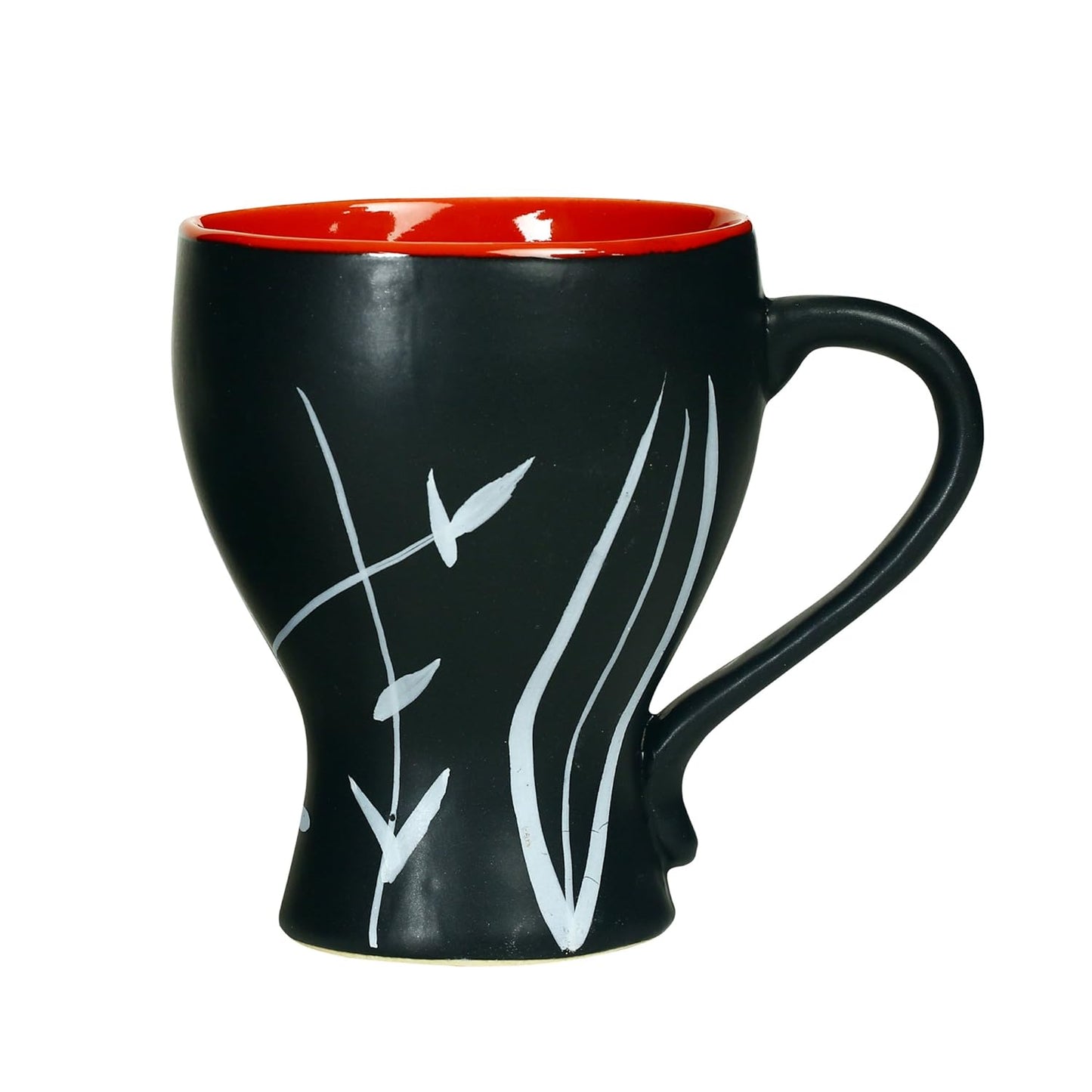 Caffeine Ceramic Handmade Red & Black Leaf Tea Cup set of 2 - Caffeine Premium Stoneware