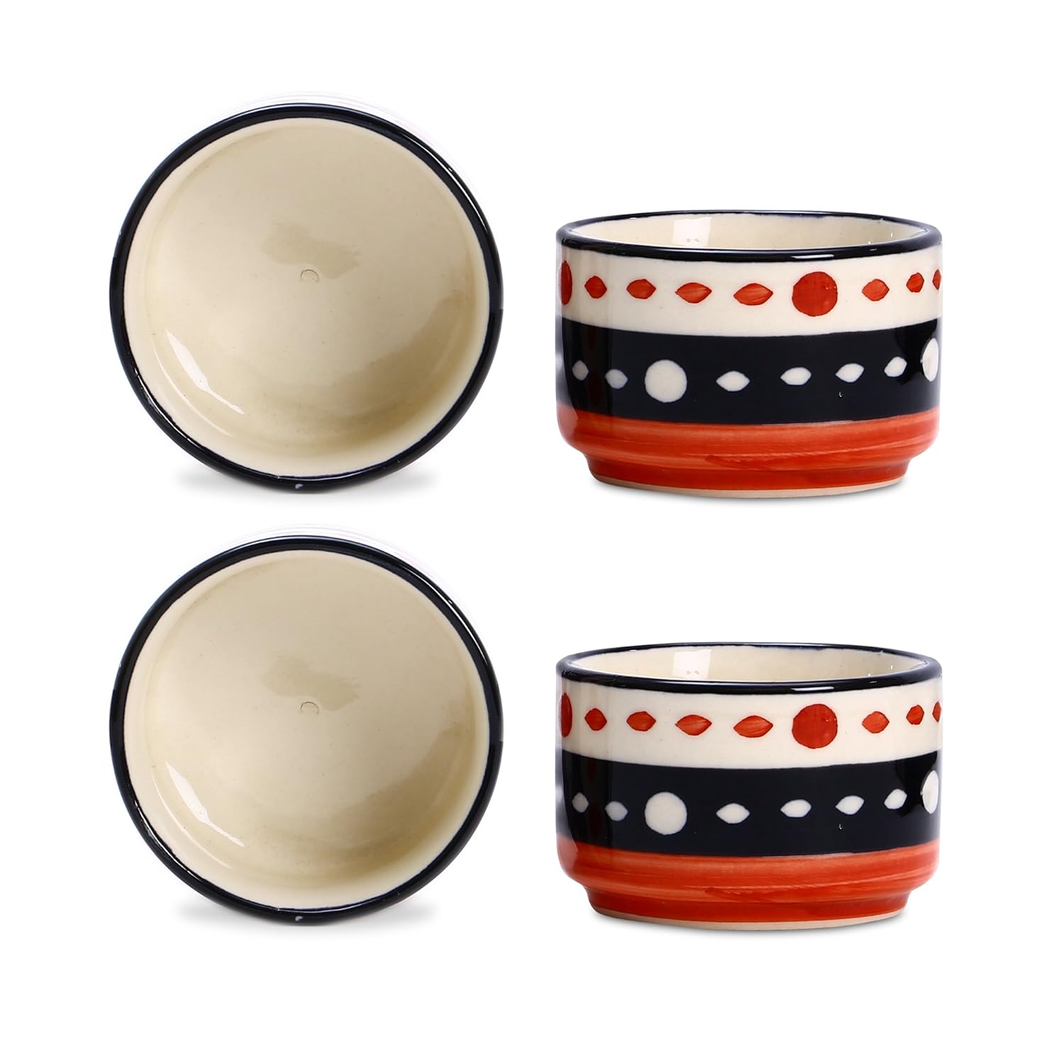 Caffeine Ceramic Stoneware Handmade Red & Black Dotted Dip and Sauce (Set of 4, 50 ml) - Caffeine Premium Stoneware
