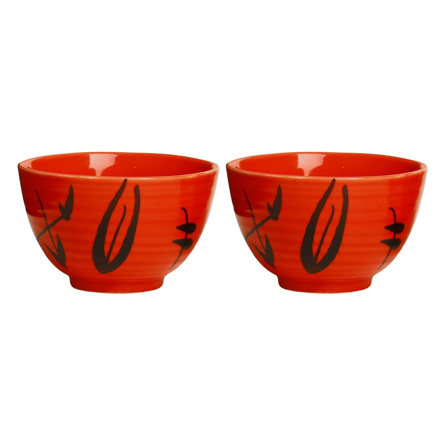 Caffeine Ceramic Handmade red Bamboo Dessert Bowl (Set of 4, 150 ml) - Caffeine Premium Stoneware