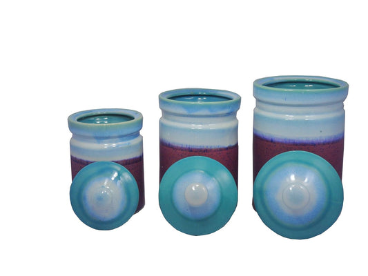 Caffeine Ceramic Stoneware Handmade Multi Colour Maroon And Purple Studio Barni/Pickle Jar (Set of 3) - Caffeine Premium Stoneware