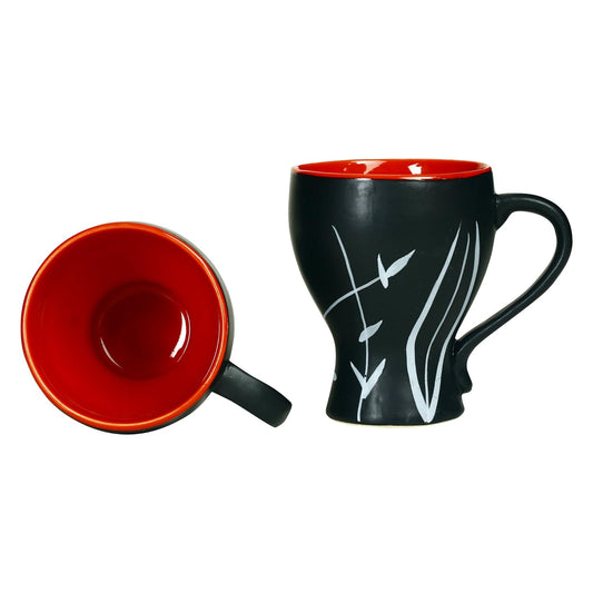 Caffeine Ceramic Handmade Red & Black Leaf Tea Cup set of 2 - Caffeine Premium Stoneware