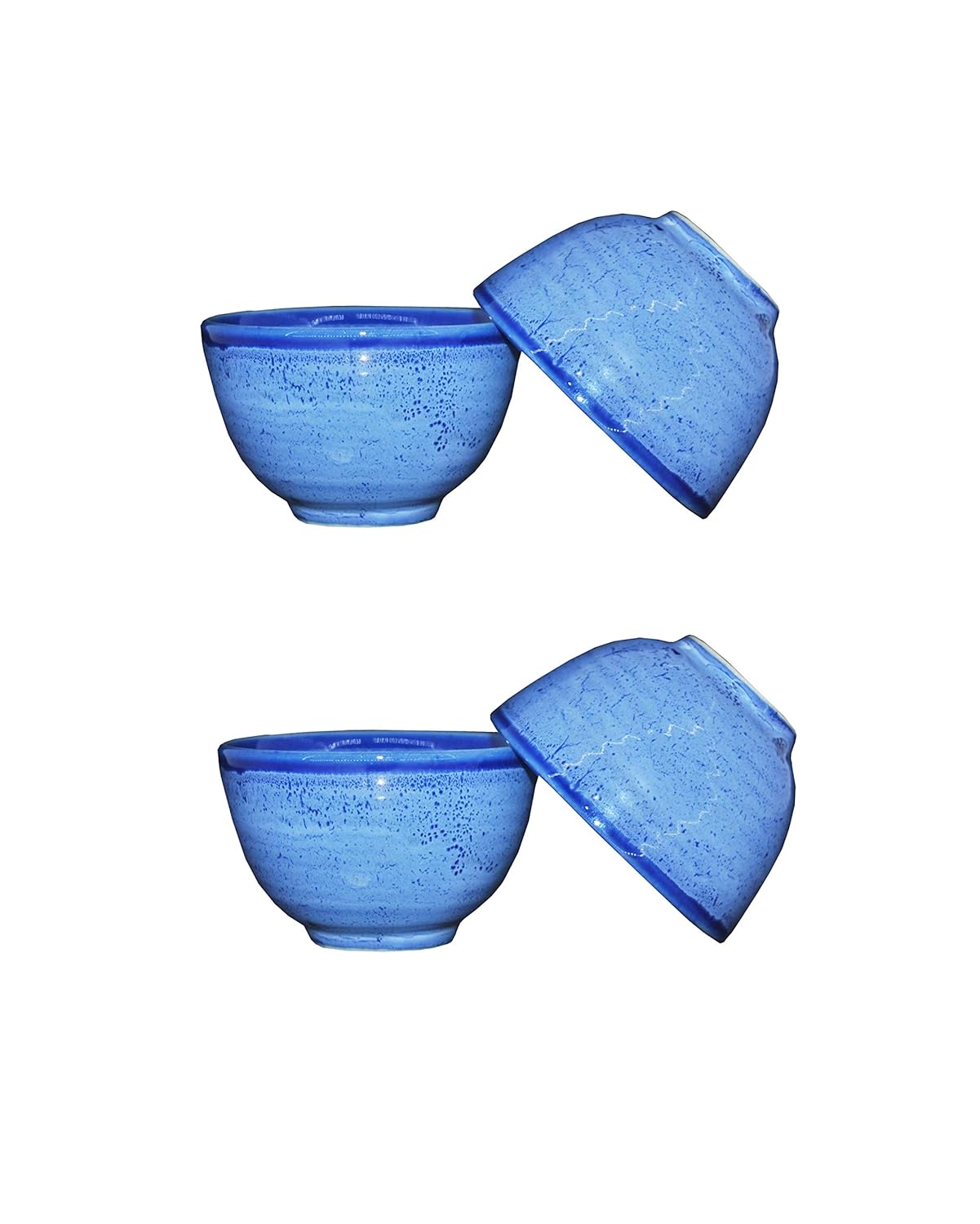 Caffeine Ceramic Handmade Blue Glossy Dessert Bowls (Set of 4, 150 ml ) - Caffeine Premium Stoneware