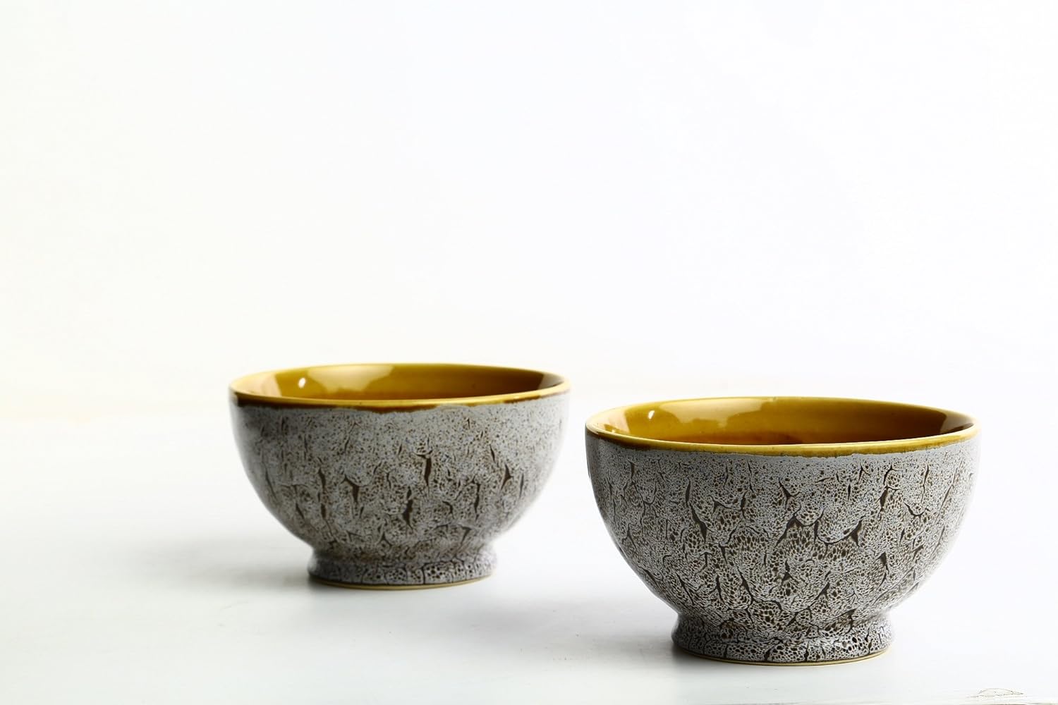 Caffeine Ceramic Handmade White Crackle Nut Serving Bowl (Set of 2) - Caffeine Premium Stoneware