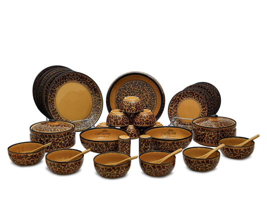 Caffeine Ceramic Handmade Brown Sehra Dinner Set (37 pcs.) - Caffeine Premium Stoneware