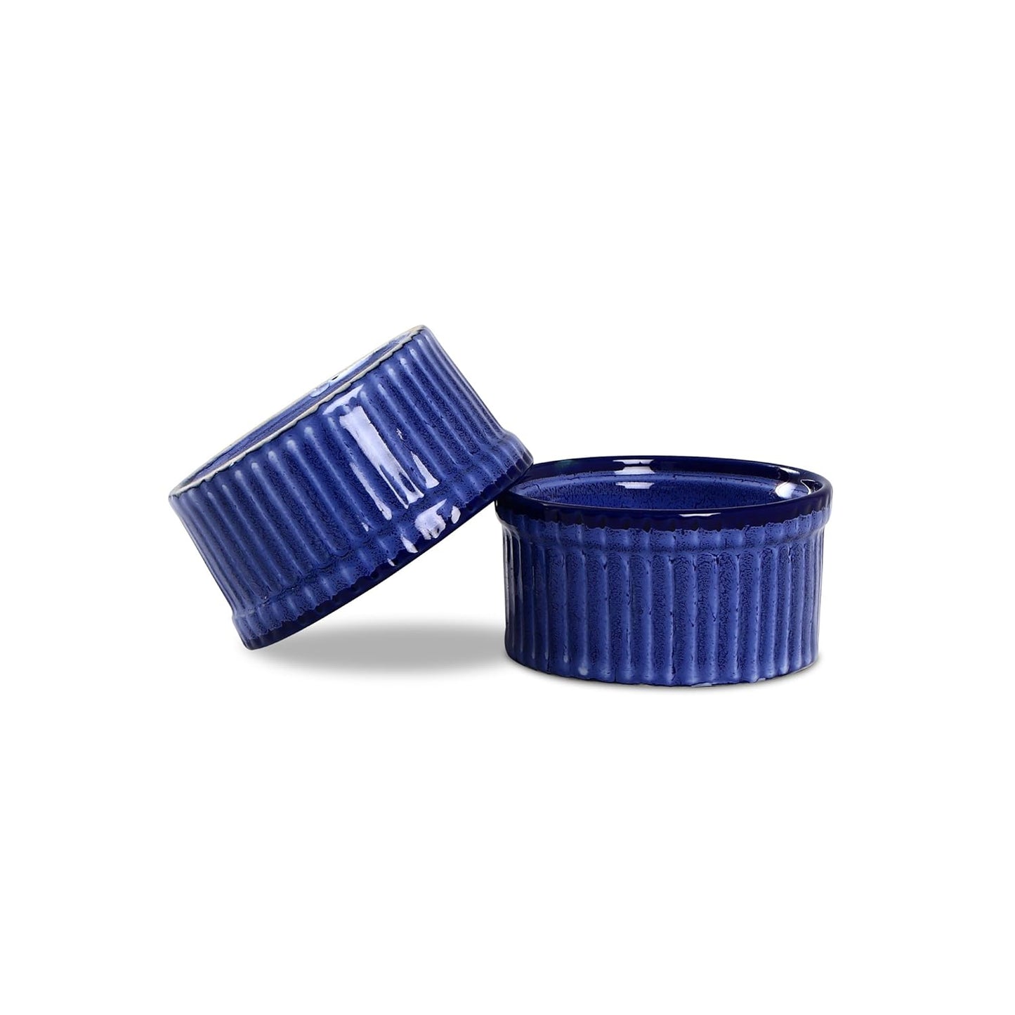 Caffeine Ceramic Handmade Glossy Blue Ramekin bowl (Set of 2) - Caffeine Premium Stoneware