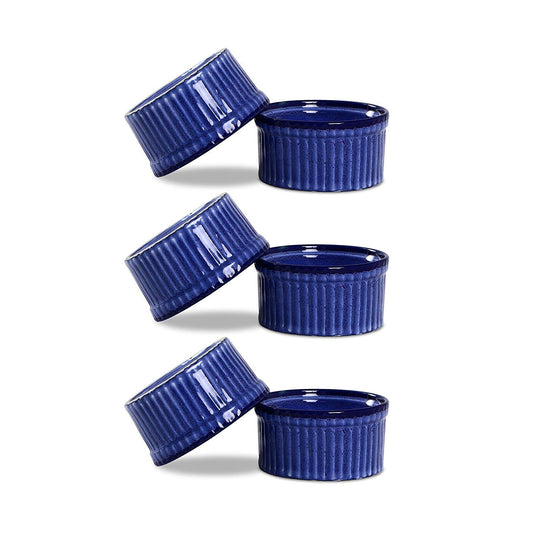 Caffeine Ceramic Handmade Blue Glossy Ramekin bowl (Set of 6) - Caffeine Premium Stoneware