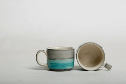 Caffeine Ceramic Handpainted sea Green & Gray Tea Tray Set (6pc) - Caffeine Premium Stoneware