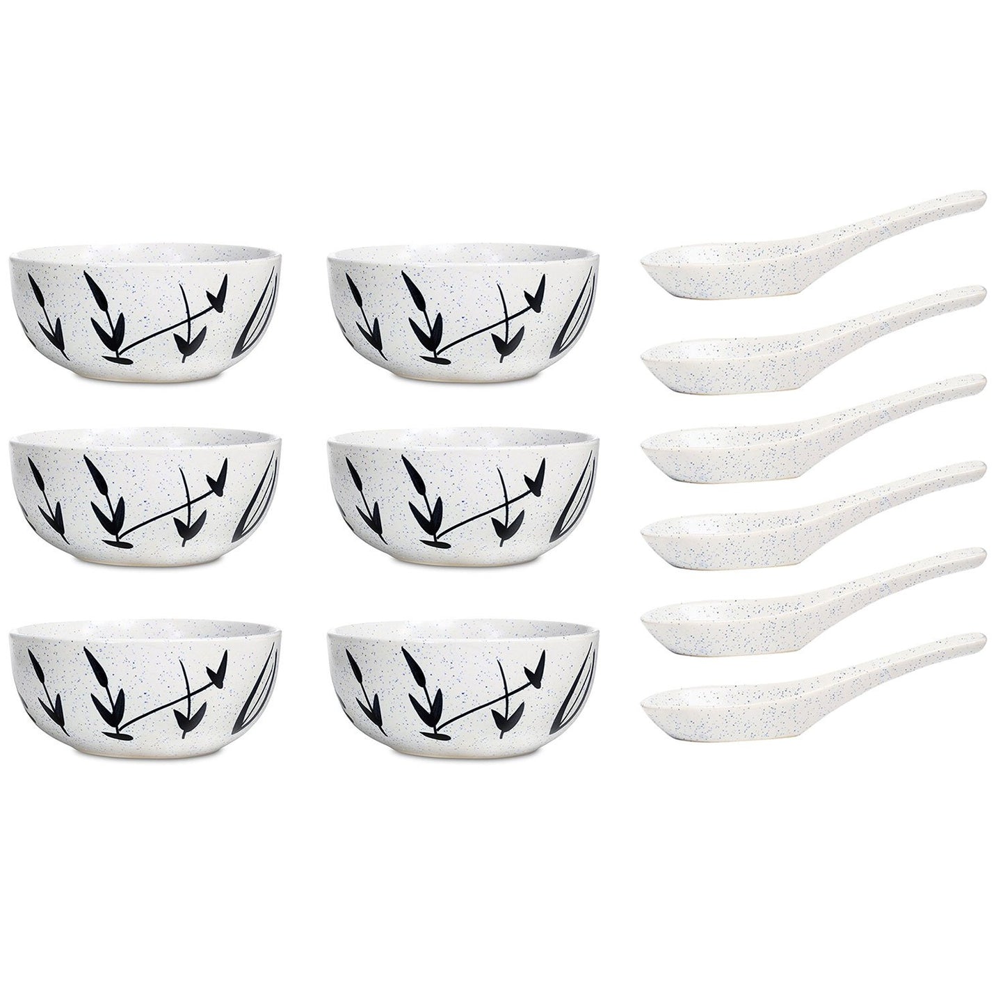 Caffeine Ceramic Handmade White Bamboo Soup Bowl with Spoon Set  6 - Caffeine Premium Stoneware