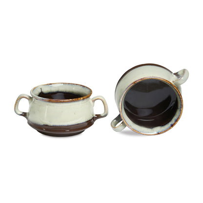 Caffeine Handmade Ceramic Multicolor Double Handle Soup Bowls with Spoon (Set of 2) - Caffeine Premium Stoneware