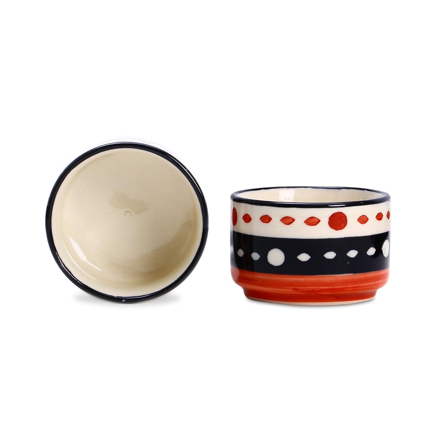 Caffeine Ceramic Stoneware Handmade Red & Black Dotted Dip and Sauce (Set of 2, 50 ml) - Caffeine Premium Stoneware