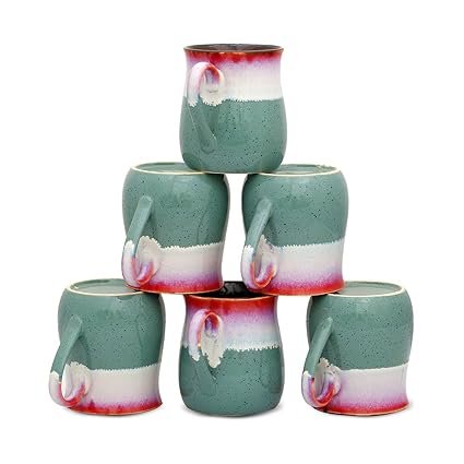 Caffeine Ceramic Handmade Multicolor Studio Tea Cups (Set of 6) - Caffeine Premium Stoneware