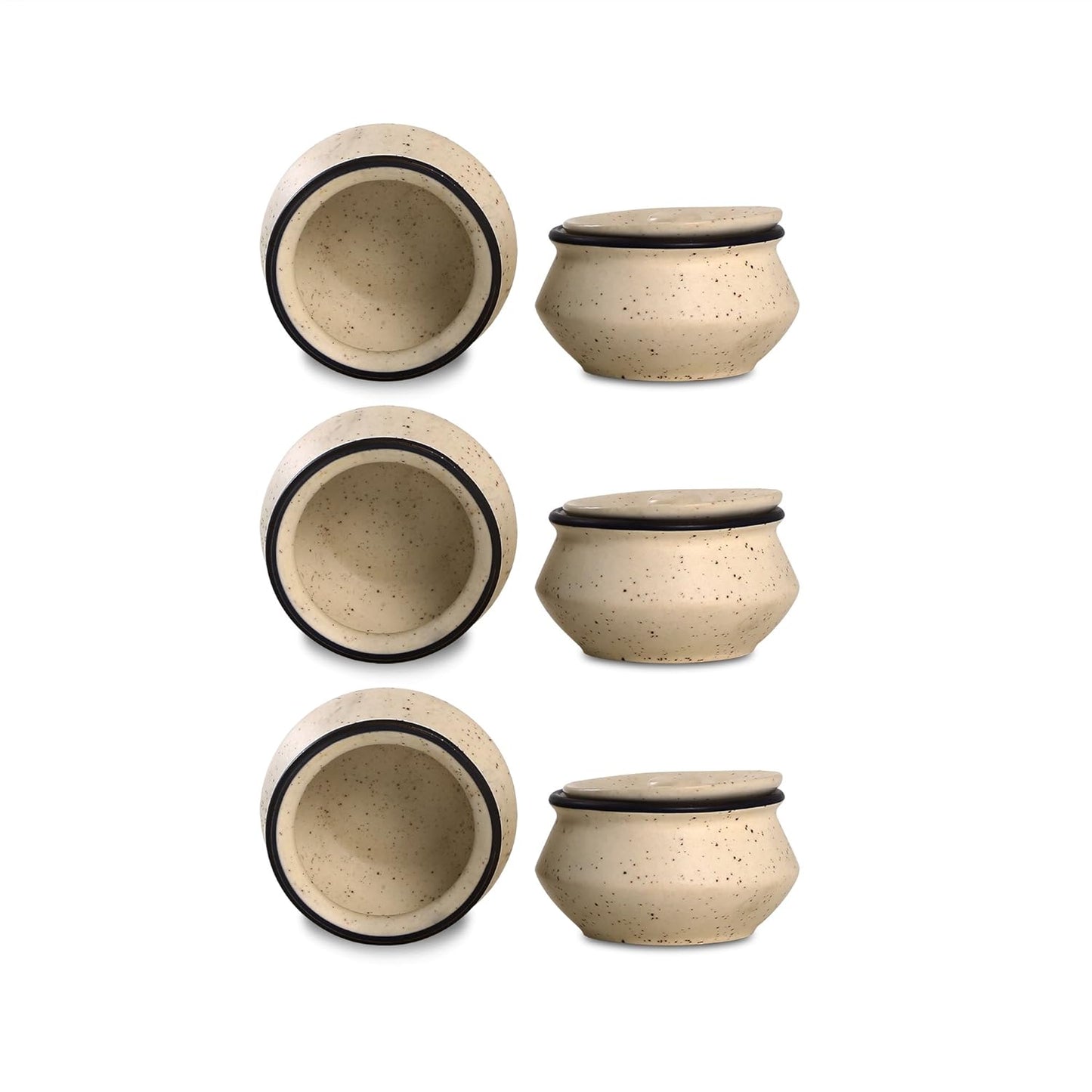 Caffeine Ceramic Handmade White & Black Matte Dip and Sauce (Set of 6, 50 ml) - Caffeine Premium Stoneware