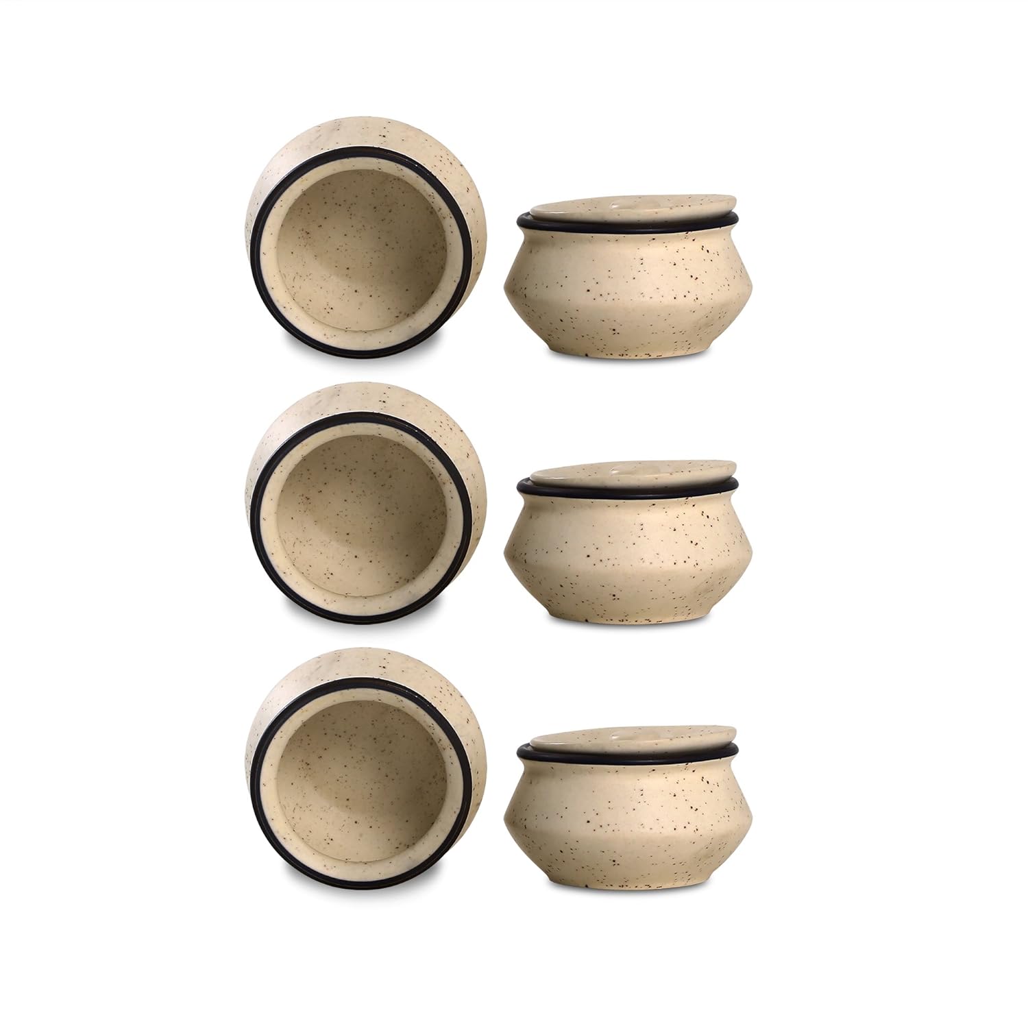 Caffeine Ceramic Handmade White & Black Matte Dip and Sauce (Set of 6, 50 ml) - Caffeine Premium Stoneware