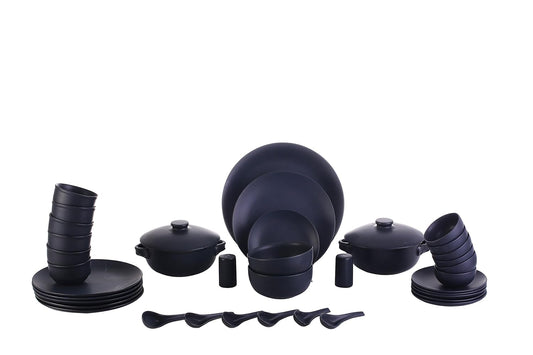 Caffeine Ceramic Handmade Black Matte Dinner Set (37 pcs Microwave & Dishwasher Safe) - Caffeine Premium Stoneware