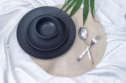 Caffeine Ceramic Handmade Black Matte Combo Dinner Set of 8 - Caffeine Premium Stoneware