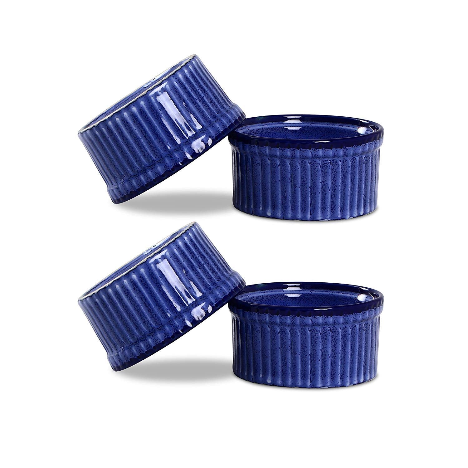 Caffeine Ceramic Handmade Glossy Blue Ramekin bowl (Set of 4, 150 ml) - Caffeine Premium Stoneware