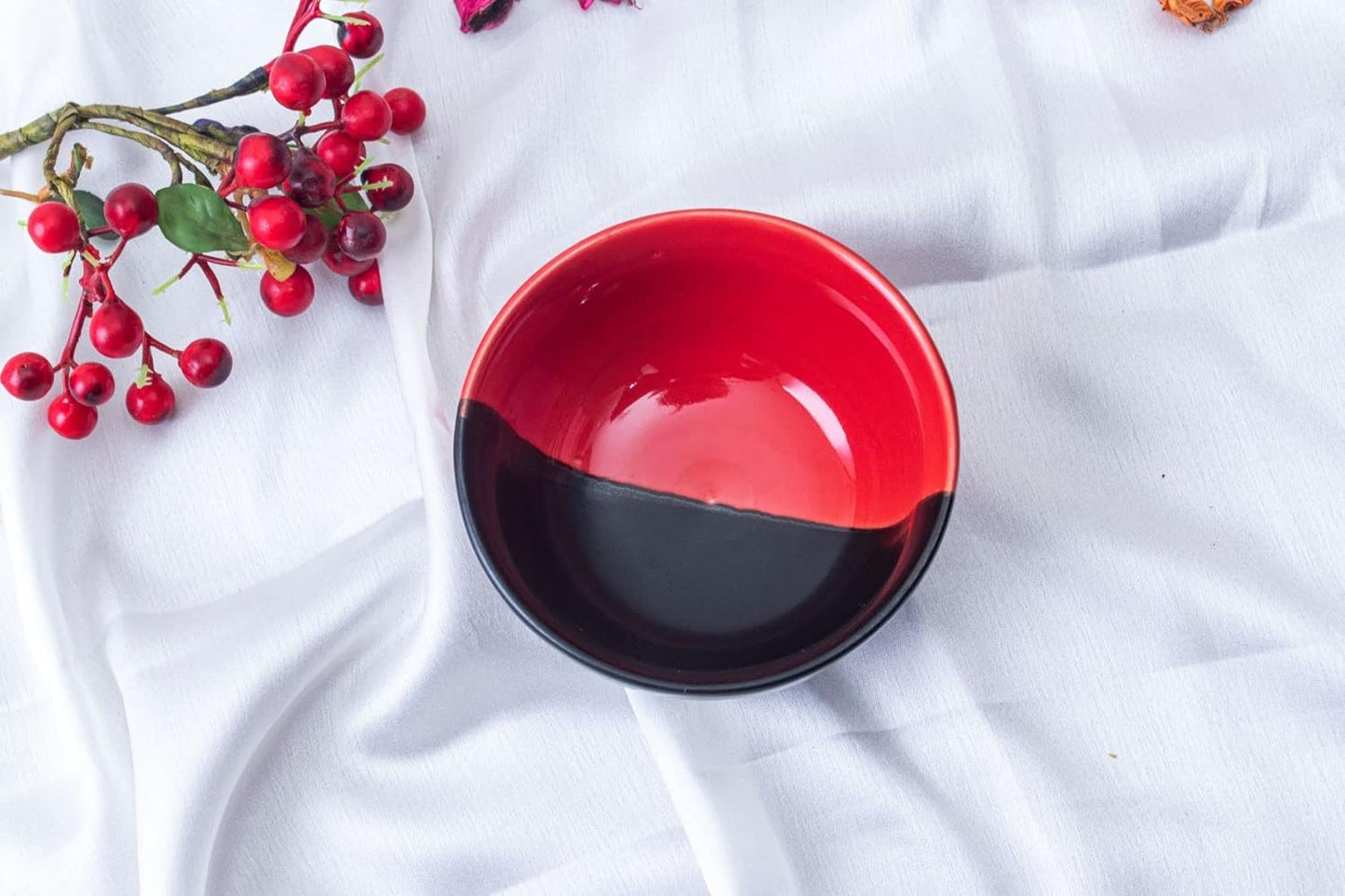 Caffeine Ceramic Handmade Black & Red Combo Dinner Set (8) - Caffeine Premium Stoneware