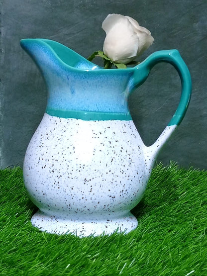 Caffeine Ceramic Handmade Stoneware White & Blue Studio Water jug (Set of 1, 1400 ml) - Caffeine Premium Stoneware
