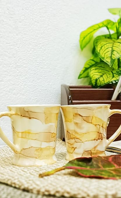 Caffeine Ceramic Handmade Yellow & Gold Tea Cup Set (Set of 4) - Caffeine Premium Stoneware