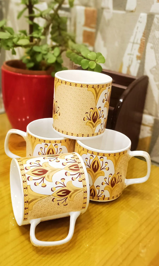 Caffeine Ceramic Handmade Yellow Gold Pattern Tea Cup Set Set of 2 - Caffeine Premium Stoneware