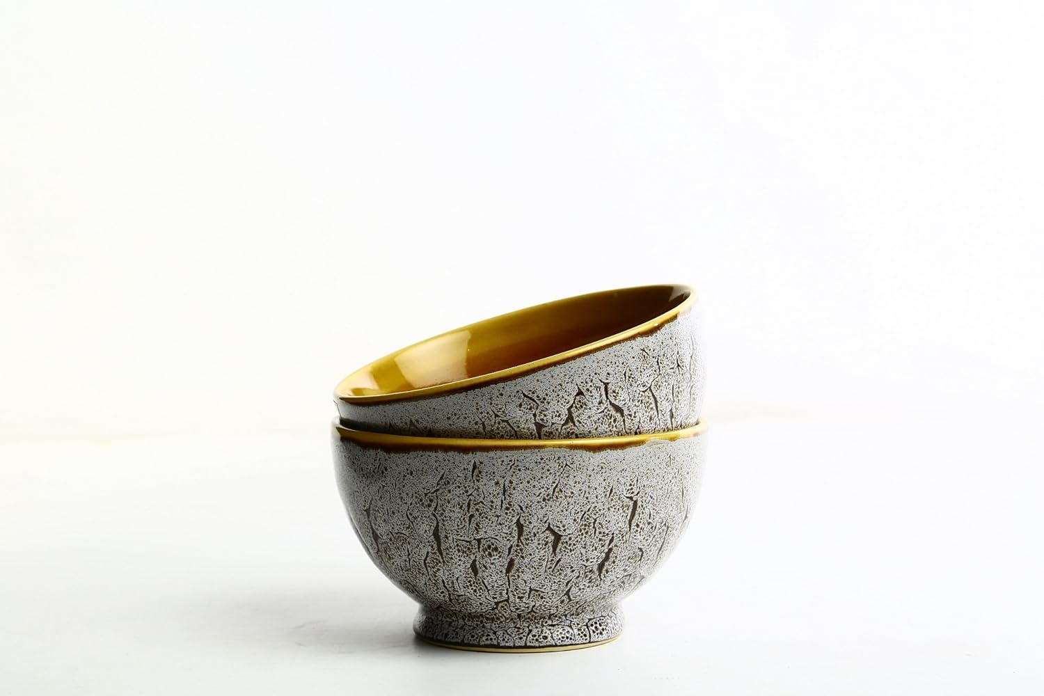 Caffeine Ceramic Handmade White Crackle Nut Serving Bowl (Set of 2) - Caffeine Premium Stoneware