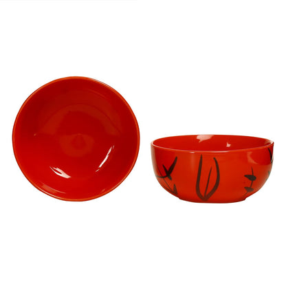 Caffeine Ceramic Handmade red Bamboo Soup Bowl with Spoon Set  4 - Caffeine Premium Stoneware