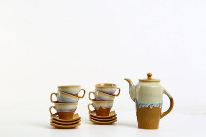 Caffeine Ceramic Handmade Cream and Mustard Studio Tea Set - (15 pcs) - Caffeine Premium Stoneware