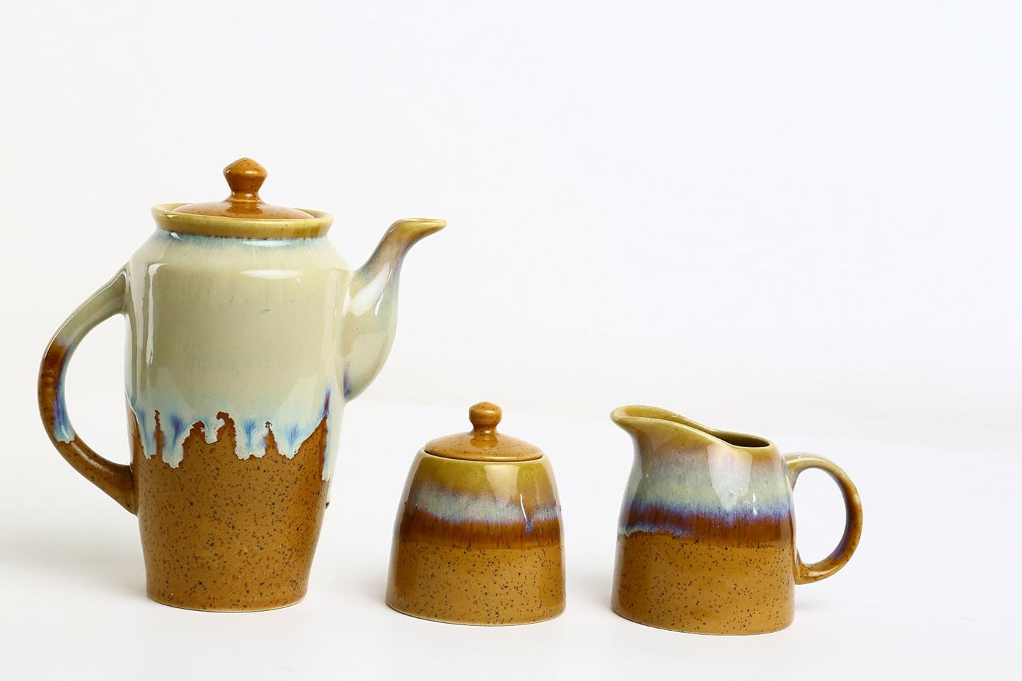 Caffeine Ceramic Handmade Cream and Mustard Studio Tea Set - (15 pcs) - Caffeine Premium Stoneware