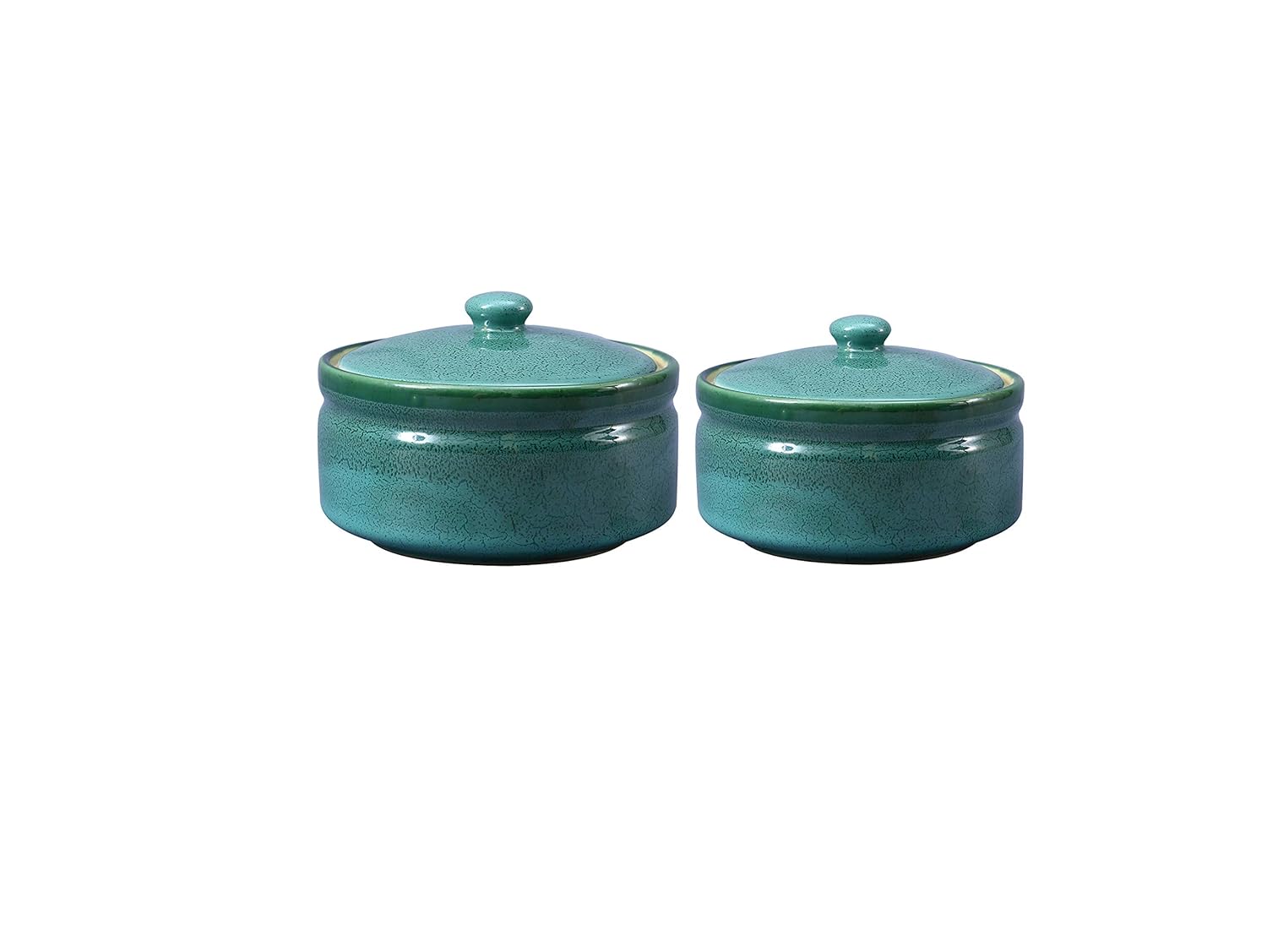 Caffeine Ceramic Handmade Green Ferrous Serving Casserole with Lid (Set of 3) - Caffeine Premium Stoneware