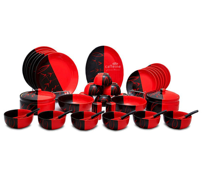 Caffeine Ceramic Handmade Half Red and Black Dinner Set (37 pieces - Microwave & Dishwasher Safe) - Caffeine Premium Stoneware