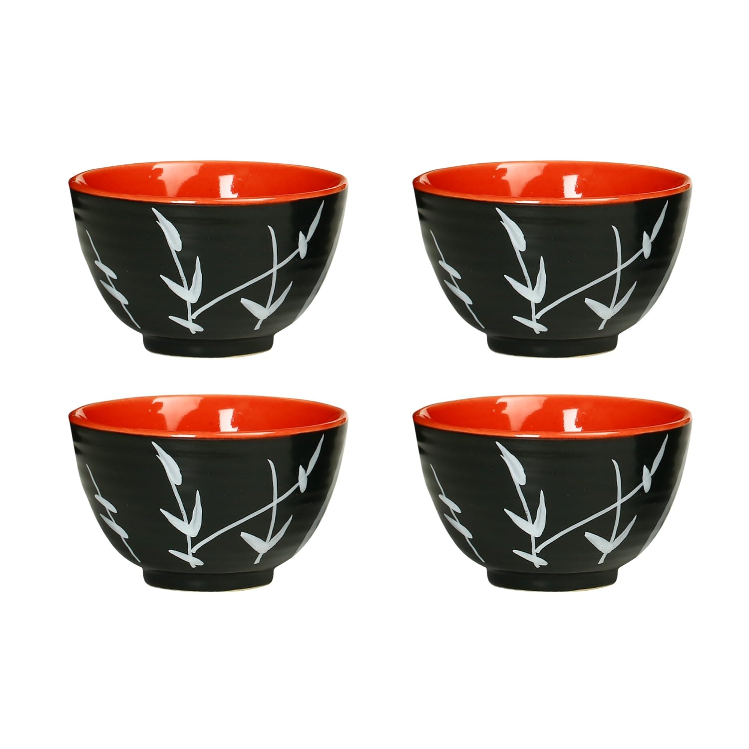 Caffeine Ceramic Handmade Black & red Bamboo Dessert Bowl (Set of 4, 150 ml) - Caffeine Premium Stoneware