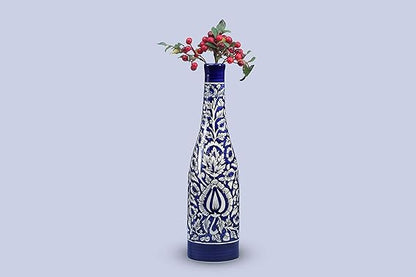 Caffeine Ceramic Handmade Blue Mughal Vase (1 Pc)