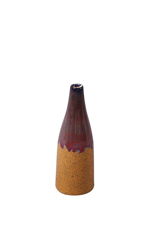 Caffeine Ceramic Handmade Mustard & Brown Flower Vase or Flower Vase for Home Decor, Living Room, Bedroom, Office, Center Table (1 Pc) Small