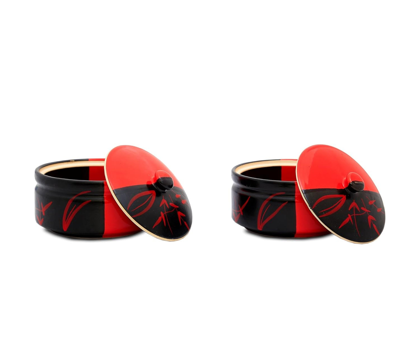 Caffeine Ceramic Handmade Half Red and Black Dinner Set (37 pieces - Microwave & Dishwasher Safe) - Caffeine Premium Stoneware