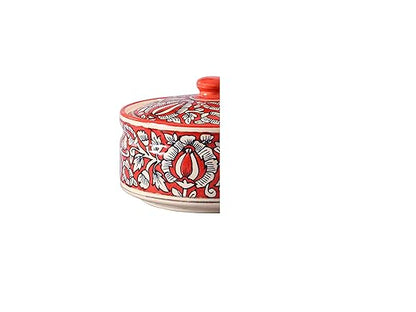 Caffeine Ceramic Handmade Red Mughal Serving Casserole (Set of 1, Medium)