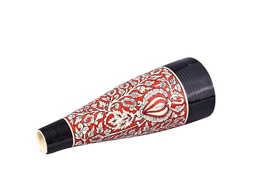 Caffeine Ceramic Handmade Black & Red Mughal Flower Vase or Flower Vase (1 Pc)