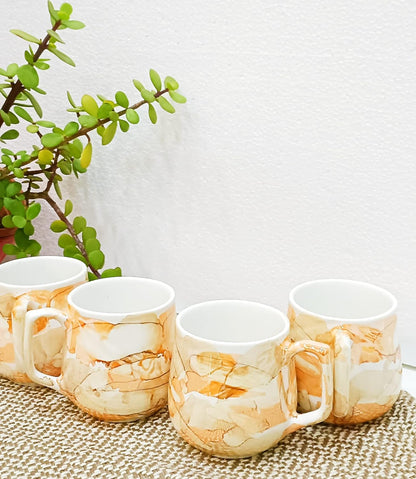 caffeine Ceramic Golden Glossy Marble Tea Cup  set 4 - Caffeine Premium Stoneware