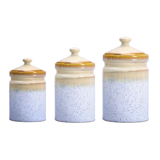 Caffeine Ceramic Stoneware Handmade White and Yellow Studio Barni/Container Set of 3 - Caffeine Premium Stoneware