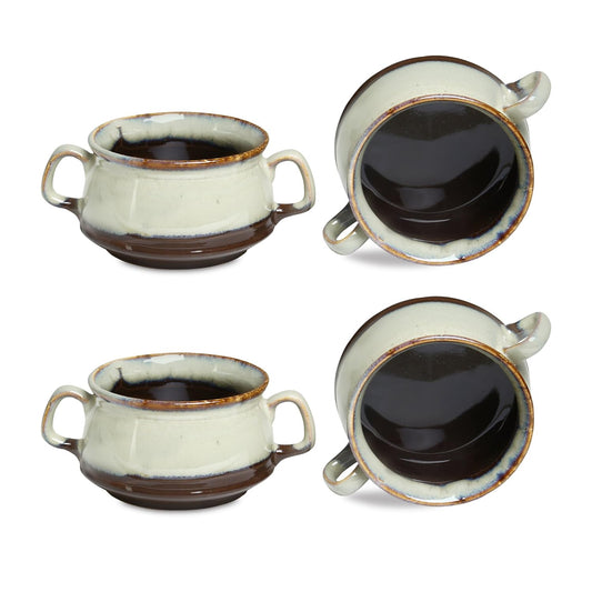 Caffeine Ceramic Handmade Multicolor Double Handled Soup Bowl set of 4 - Caffeine Premium Stoneware