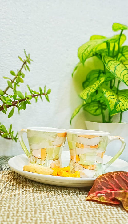 Caffeine Ceramic Handmade Yellow Floral Tea Cup Set Set of 2 - Caffeine Premium Stoneware