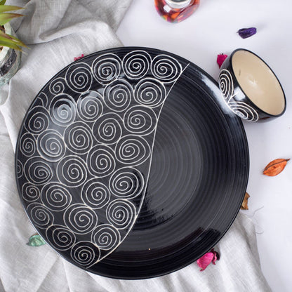 Caffeine Ceramic Handmade Black Doodle Dinner Set of 8 pcs. - Caffeine Premium Stoneware