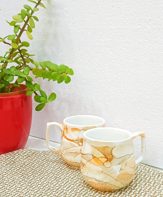 Caffeine Ceramic Glossy Golden Marble Tea Cup Set of 2 - Caffeine Premium Stoneware