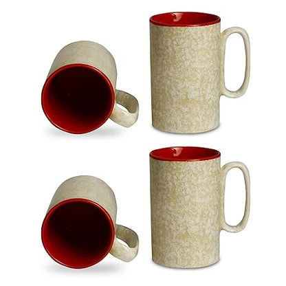 Caffeine Ceramic Stoneware Handmade White & Red Milk Mug (Set of 4) - Caffeine Premium Stoneware