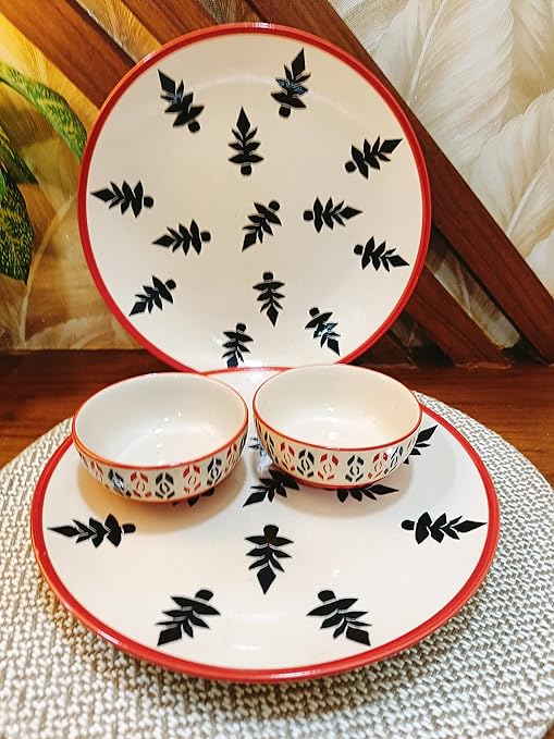 Caffeine Ceramic Handmade Black Tree Combo Dinner Set (Set of 4) - Caffeine Premium Stoneware